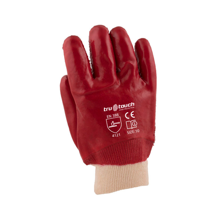 Red PVC Heavy Duty Gloves Rough Palm
